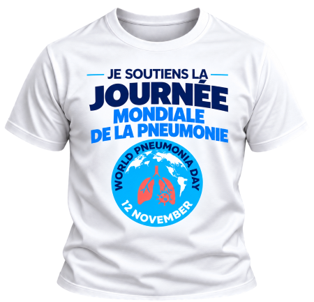 White T-shirt reading “Je soutiens la Journée mondiale de la pneumonie”