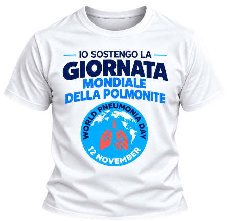 White T-shirt reading “Io sostengo la Giornata mondiale della polmonite”